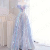 BXOXO Purple Princess Off Shoulder Prom Dress 프롬드레스 Luxury Sequin Tulle Formal Evening Dresses Long Sweetheart Neck Lace-up Back Women